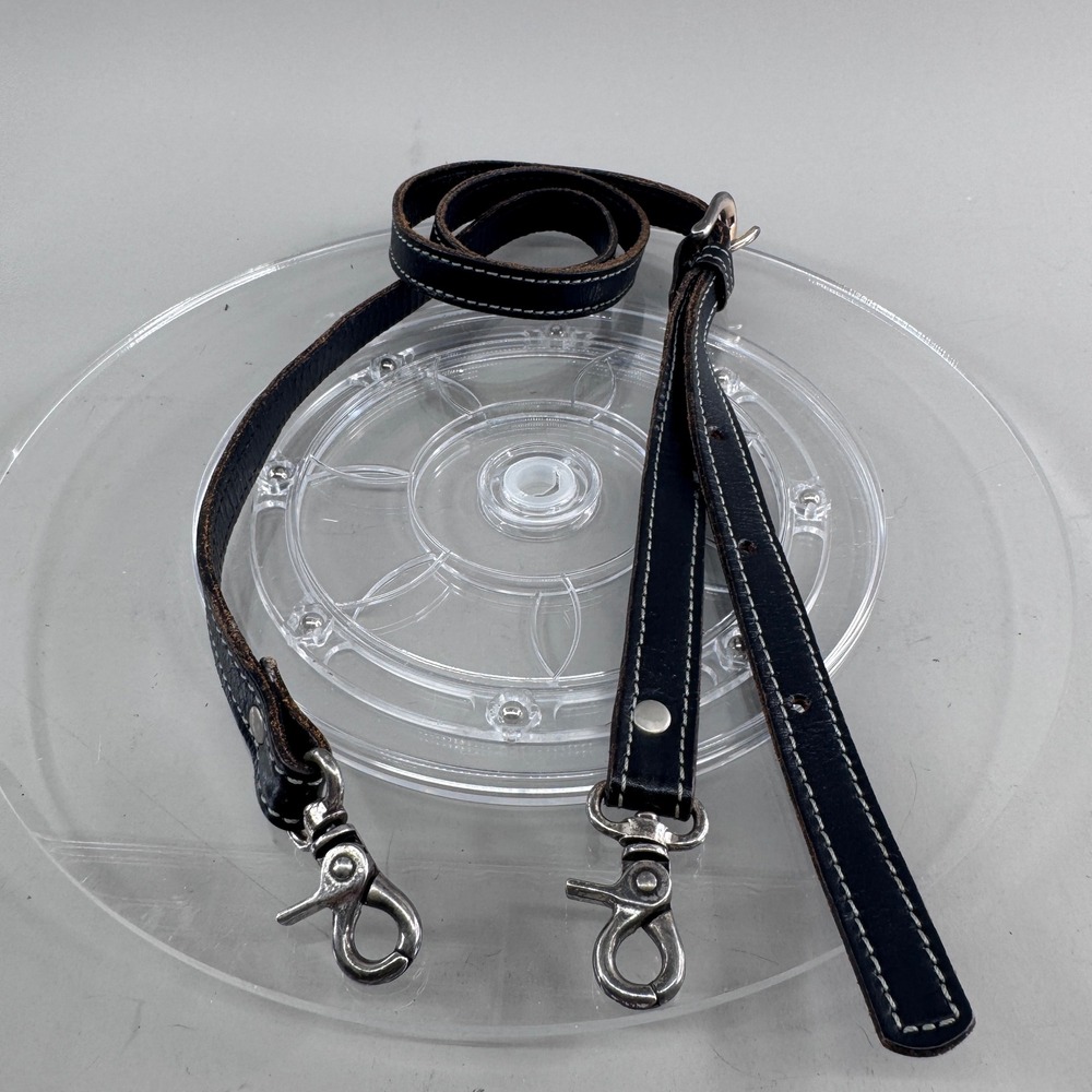 Black Leather Adjustable Shoulder Strap Swivel Clasps White Stitch 47in